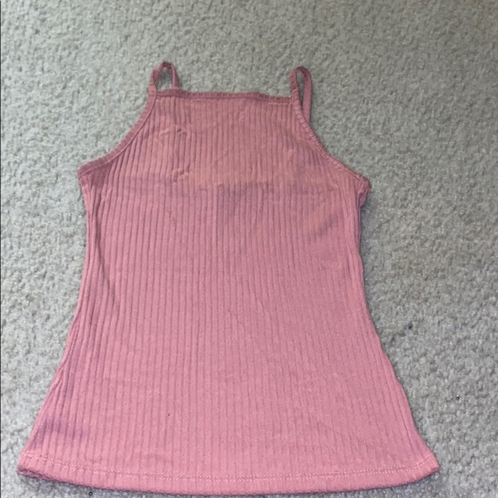 Fitted Flamingo Pink Tee with Straps. Size: Medium